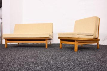 Vintage lounge set, beukenhout & bouclé, 1966, mid-century beschikbaar voor biedingen
