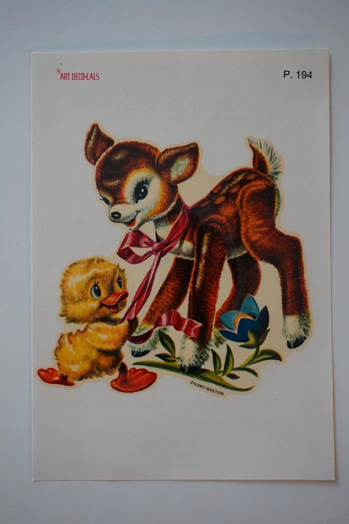 vintage waterslide decal / decals hertje poedel eendje enz, Hobby en Vrije tijd, Stickers en Plaatjes, Nieuw, Meerdere plaatjes