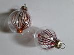 2 st vintage kerstbal , doorzichtig met rode strepen erin, Ophalen of Verzenden, Zo goed als nieuw