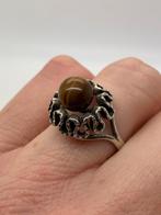 R14 Prachtige zilveren ring tijgeroog (verstelbaar), Sieraden, Tassen en Uiterlijk, Antieke sieraden, Ophalen of Verzenden, Zilver