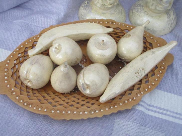 2 Kandelaars en kunstfruit (parelmoer),v.a 25,00e, Huis en Inrichting, Woonaccessoires | Kandelaars en Kaarsen, Gebruikt, Kandelaar