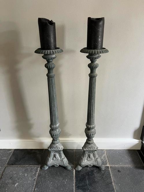 Set van twee hoge gietijzeren kandelaren – 100 cm hoog, Antiek en Kunst, Antiek | Kandelaars, Ophalen