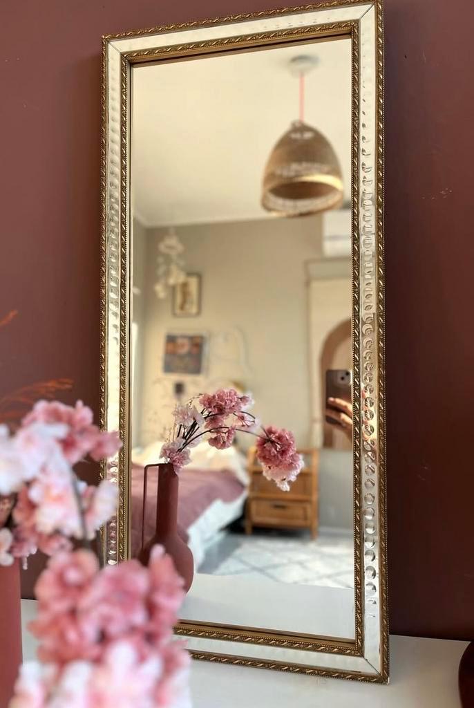 Vintage gouden facet spiegel, Huis en Inrichting, Woonaccessoires | Spiegels, Zo goed als nieuw, Minder dan 50 cm, Minder dan 100 cm