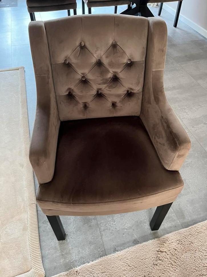 Eetkamerfauteuil/stoel 6 stuks, Huis en Inrichting, Stoelen, Zo goed als nieuw, Vijf, Zes of meer stoelen, Stof, Bruin, Ophalen