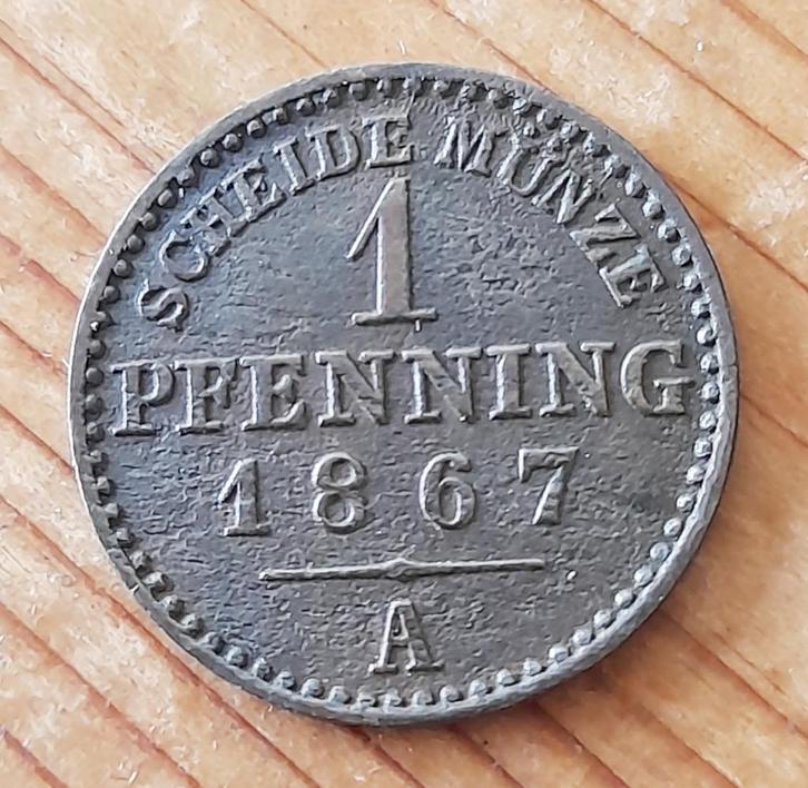 Duitsland Pruissen 1 pfennig 1867 A, Postzegels en Munten, Munten | Europa | Niet-Euromunten, Losse munt, Duitsland, Ophalen of Verzenden