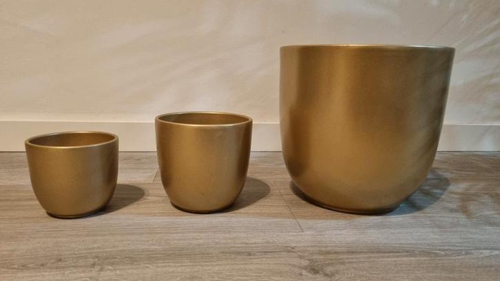 Gouden Bloempotten Set - Mika Decorations Tusca, Tuin en Terras, Bloempotten, Nieuw, Overige materialen, Binnen, Balkon, Tuin