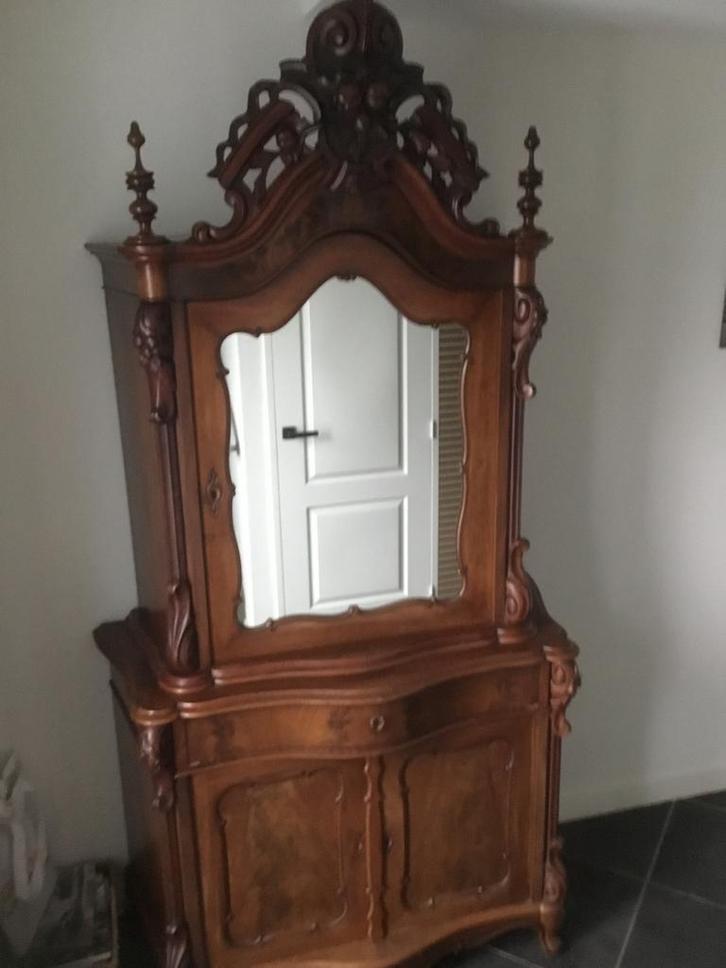 Antieke Mahonie Spiegelkast, Antiek en Kunst, Antiek | Meubels | Kasten, Ophalen