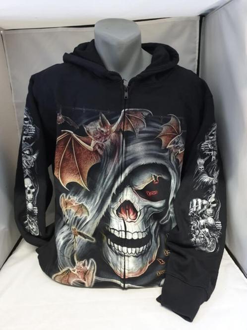 Zwart vest, skull vleermuizen, printvest, Kleding | Heren, Truien en Vesten, Nieuw, Overige maten, Zwart, Ophalen of Verzenden