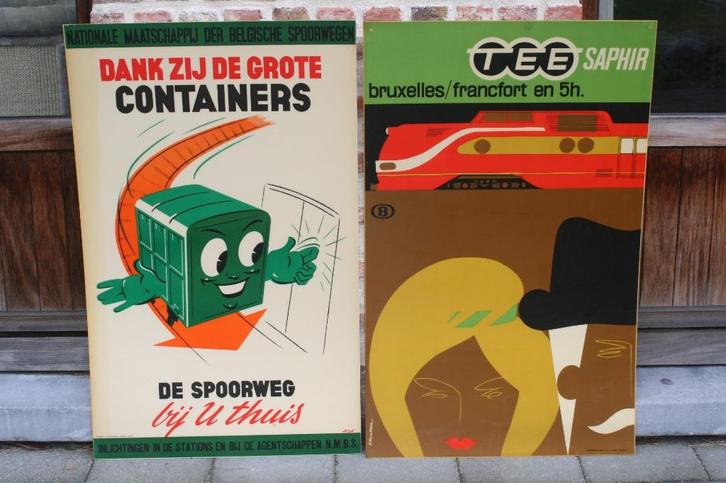 Affiche van NMBS Belgische spoorwegen (jaren 60), Verzamelen, Spoorwegen en Tramwegen, Zo goed als nieuw, Trein, Kaart of Prent