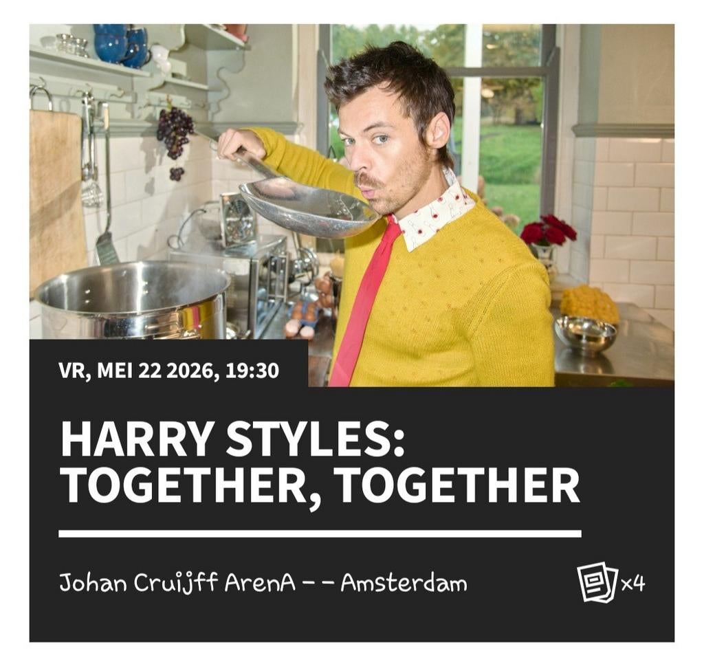 2x Harry Styles 22 mei.zitplaatsen vak 422 rij 27, Drie personen of meer, Mei