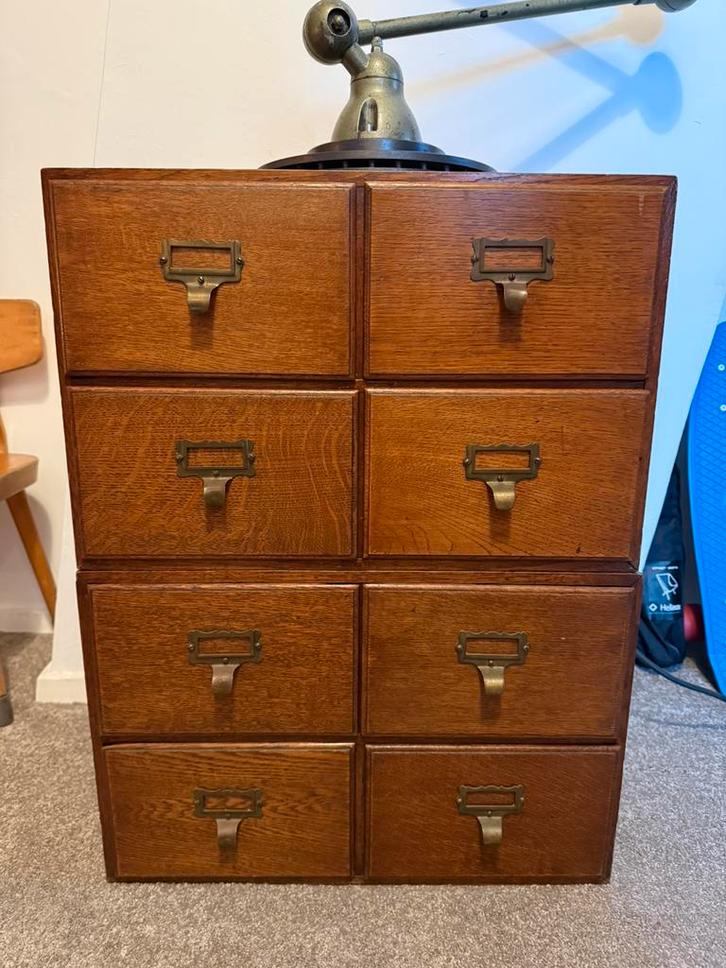 Antieke Vintage Houten Archief Ladekast Archiefkast Kast, Huis en Inrichting, Kasten | Ladekasten, Gebruikt, Minder dan 100 cm