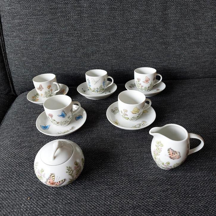 Koffie/Thee Set met vlinders, Antiek en Kunst, Antiek | Servies los, Ophalen of Verzenden