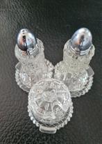 Oud geslepen glazen peper, zout en mosterd stelletje, Antiek en Kunst, Antiek | Glas en Kristal, Ophalen of Verzenden