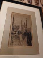 Leendert Grondijs ets 1900 antiek kunstwerk haven van Bussum, Antiek en Kunst, Ophalen of Verzenden