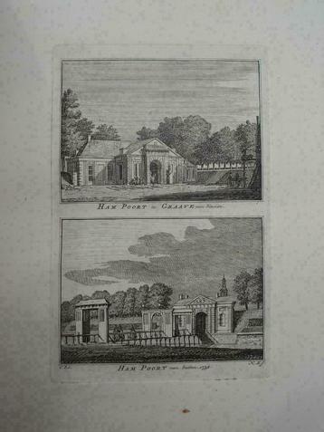 A 15-16/ Graave/ Grave De  Hampoort    Kopergravure 1745 beschikbaar voor biedingen