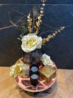 Decoratie set jungle kunstbloemen kaarsen doosje goud kerst, Ophalen of Verzenden, Zo goed als nieuw