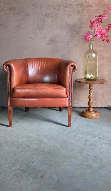 bruin leer camel club fauteuil clubfauteuil  beschikbaar voor biedingen