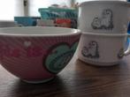 Leuke mokken oa met papa erop en leuke schaaltjes, soepkomme, Gebruikt, Ophalen of Verzenden, Overige stijlen, Kop(pen) en/of Schotel(s)