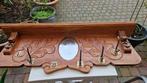 antieke houten kapstok- koperen haken- spiegeltje, Antiek en Kunst, Ophalen of Verzenden