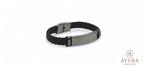 Zwart leren heren armband met roestvrij staal, Verzenden, Nieuw, Zwart, Leer