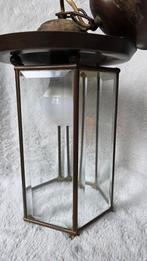 Vintage Hexagonale Messing & Glas Plafondlamp, Ophalen of Verzenden