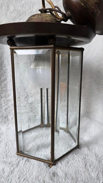 Vintage Hexagonale Messing & Glas Plafondlamp beschikbaar voor biedingen