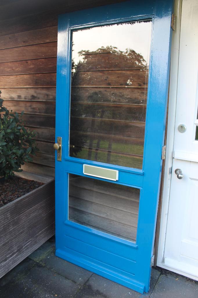 Voordeur met beslag, Doe-het-zelf en Verbouw, Deuren en Horren, Gebruikt, Buitendeur, 200 tot 215 cm, 80 tot 100 cm, Glas, Hout