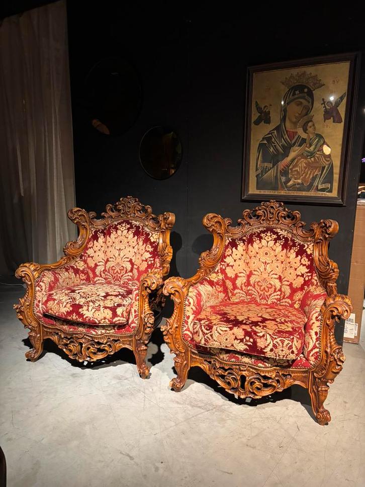 Set van 2 Barokfauteuils  Eyecatcher, Huis en Inrichting, Fauteuils, Gebruikt, Stof, 50 tot 75 cm, 75 tot 100 cm, Ophalen of Verzenden