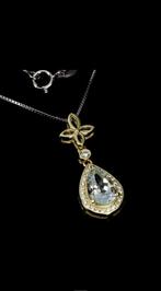 Vergulde gouden hals ketting top kwaliteit aquamarijn, Verzenden, Nieuw, Met edelsteen, Goud