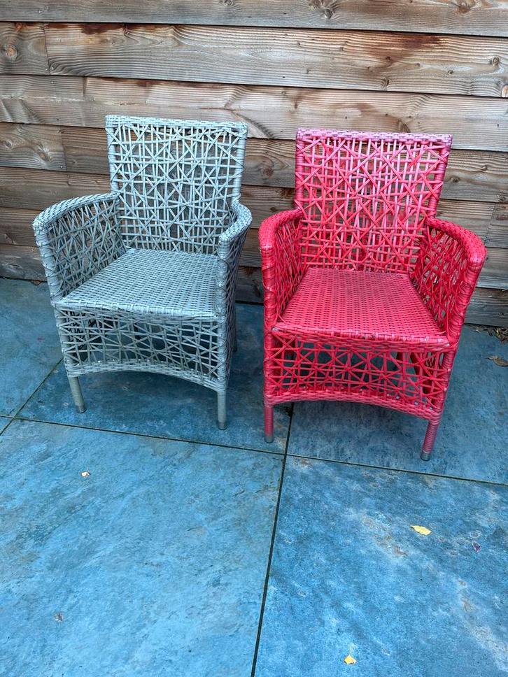 Bellagio Wicker Tuinstoelen - Rood & Taupe met kussen, Tuin en Terras, Tuinstoelen, Gebruikt, Kunststof, Ophalen