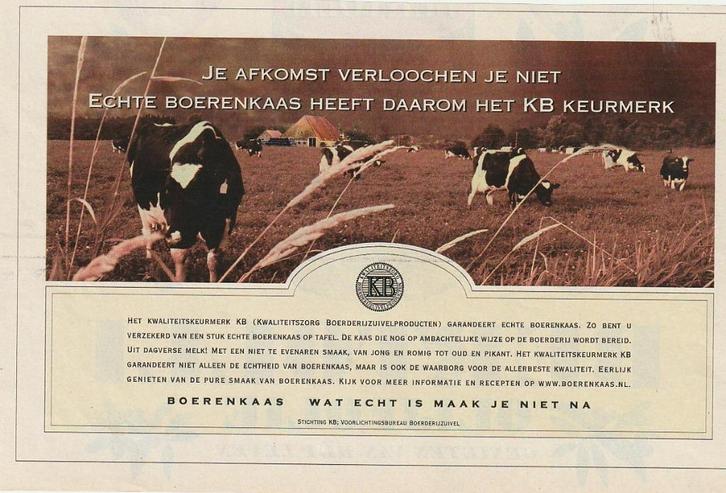 Retro reclame 2003 Kaas zuivel boerenkaas met keurmerk, Verzamelen, Retro, Overige typen, Verzenden