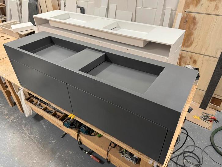 Corian solid surface badkamermeubel 1.60 antracietgrijs, Huis en Inrichting, Badkamer | Badkamermeubels, Nieuw, Wastafelkast, Minder dan 100 cm