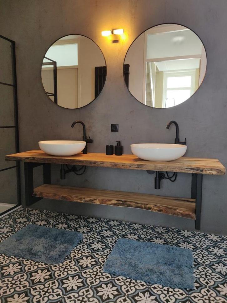 Wastafelmeubel live edge van massief boomstamhout, Huis en Inrichting, Badkamer | Badkamermeubels, Nieuw, Wasbak of Wastafel, Minder dan 100 cm