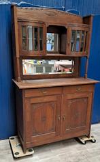 Antieke buffetkast met facet geslepen ramen, Huis en Inrichting, Kasten | Buffetkasten, Ophalen, Gebruikt, 100 tot 150 cm, Vintage