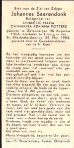 Beerendonk Johannes 1906 Zevenbergen-1953 Tilburg, Ophalen of Verzenden