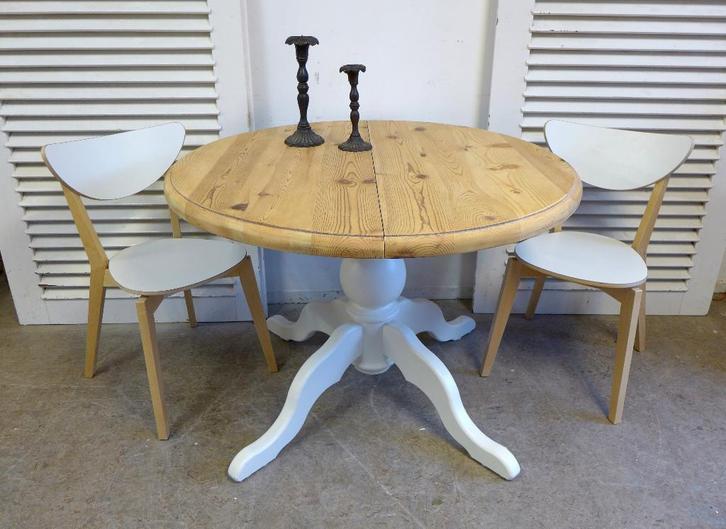 witte landelijke ronde uitschuifbare  eettafel 110 cm, Huis en Inrichting, Tafels | Eettafels, Zo goed als nieuw, 100 tot 150 cm