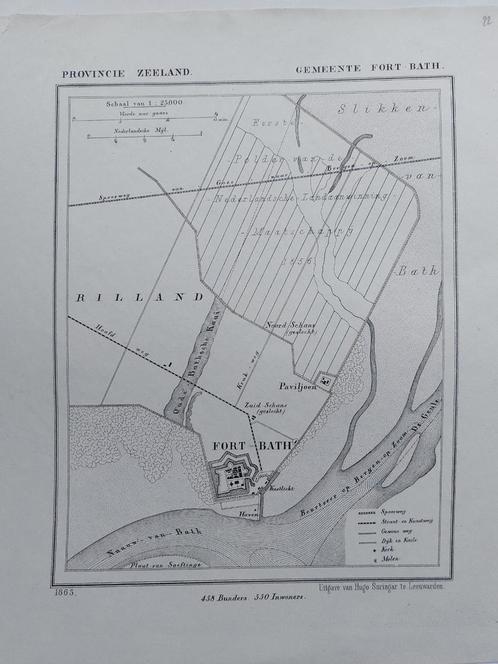 22 / Foth Bath Nauw van Bath Zeeland Litho uit 1865 J Kuyper, Antiek en Kunst, Kunst | Litho's en Zeefdrukken, Ophalen of Verzenden
