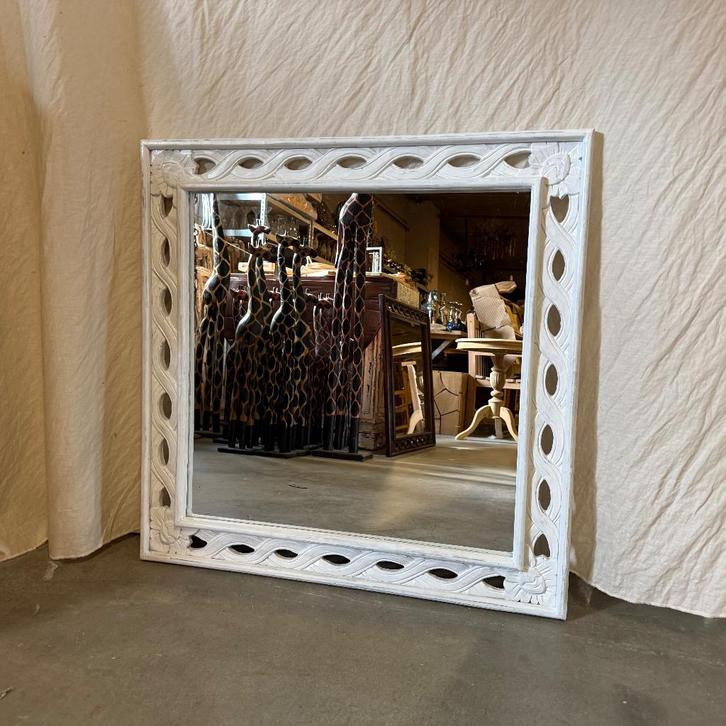 Barok spiegel - houten lijst - wit - 80 x 80 cm -TTM Wonen, Huis en Inrichting, Woonaccessoires | Spiegels, Nieuw, 75 tot 100 cm