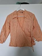 Pastel oranje wikkelblouse met bloemen  - Maat M / 90s, Maat 38/40 (M), Beige, Ophalen of Verzenden, Onbekend