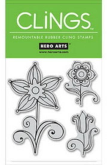 Nieuw set cling stempels Three Flowers van Hero Arts beschikbaar voor biedingen