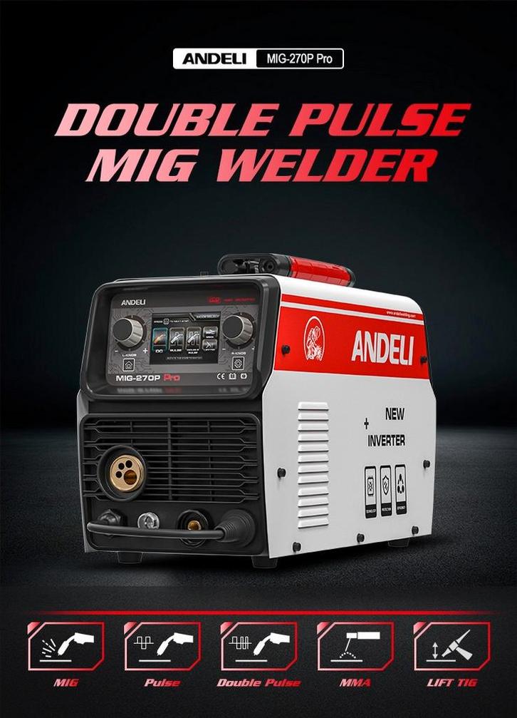 ANDELI MIG-270P Pro DUBBEL PULSE!! MIG/MAG Lasapparaat, Doe-het-zelf en Verbouw, Gereedschap | Lasapparaten, Nieuw, Inverter, 250 ampère of meer