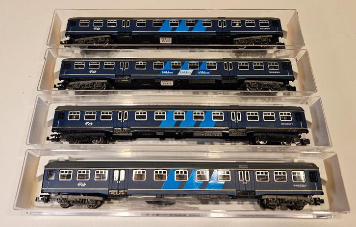 N-spoor Fleischmann 814710, 814704, 814704, 814702 rijtuigen, Hobby en Vrije tijd, Modeltreinen | N-Spoor, Zo goed als nieuw, Wagon