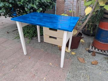 Bijzettafel tafel salontafel met lades hout wit blauw goud beschikbaar voor biedingen