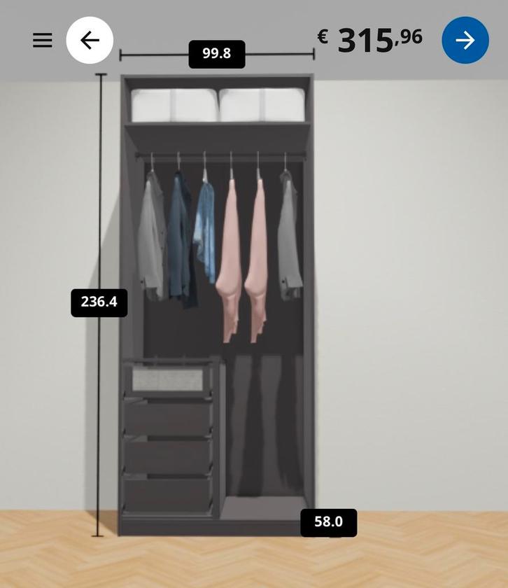 Moderne Kledingkast met Lades & Hangruimte, Huis en Inrichting, Kasten | Kledingkasten, Nieuw, 200 cm of meer, 50 tot 100 cm, 50 tot 75 cm
