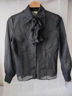Vintage Trevira blouse puntkraag zwart 40 medium ruches '70, Kleding | Dames, Gedragen, Maat 38/40 (M), Ophalen of Verzenden, Trevira