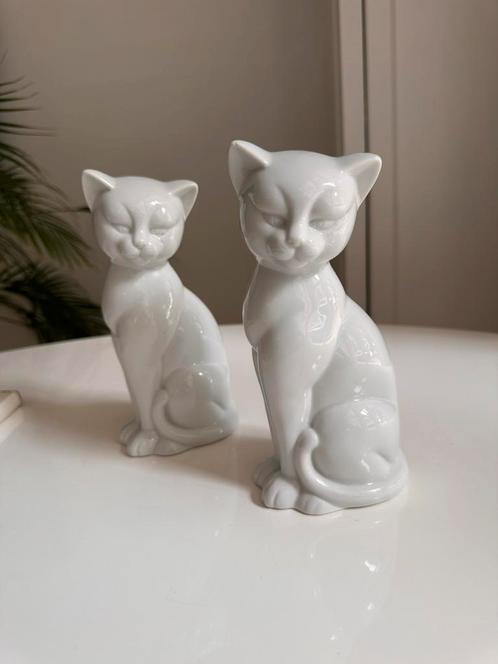 Vintage katten keramiek wit porselein, Verzamelen, Beelden en Beeldjes, Gebruikt, Dier, Ophalen of Verzenden