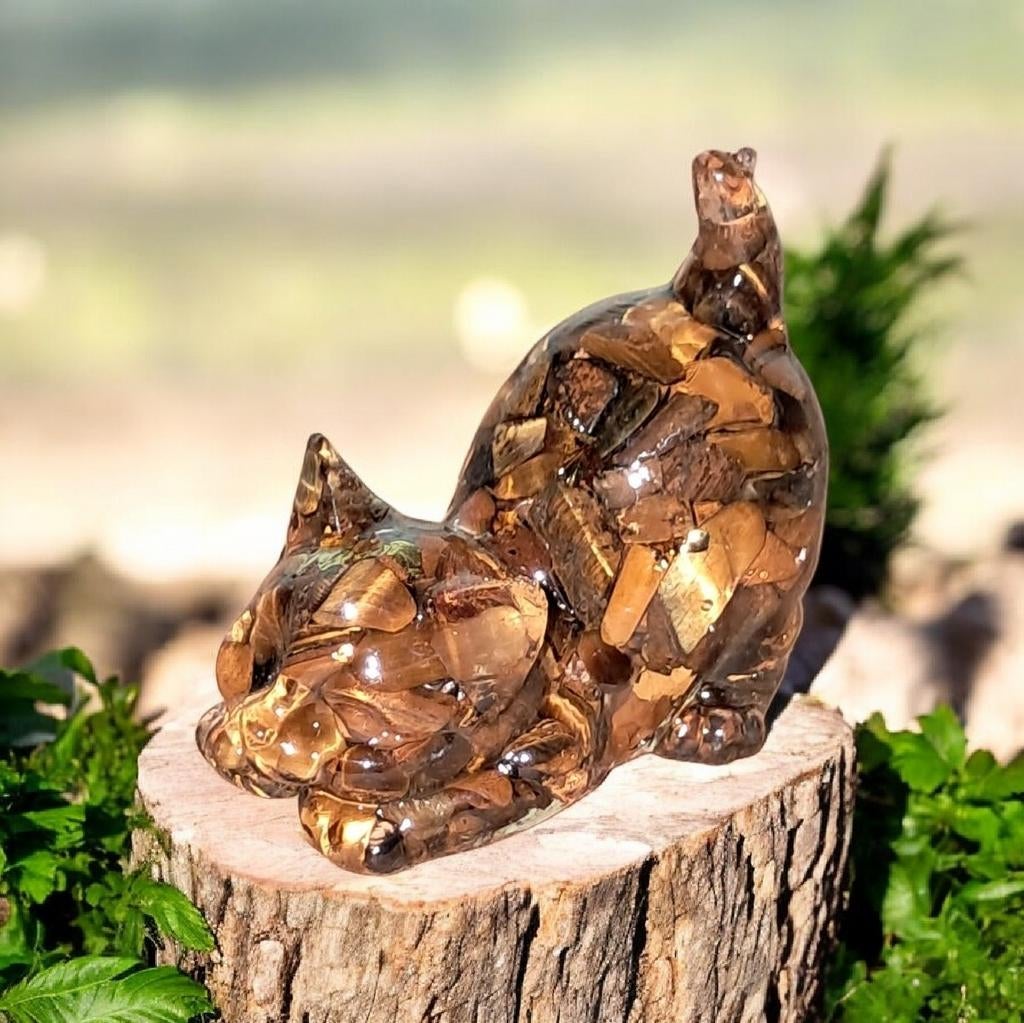 Tijgeroog orgonite katje, Verzamelen, Mineralen en Fossielen, Ophalen of Verzenden, Mineraal