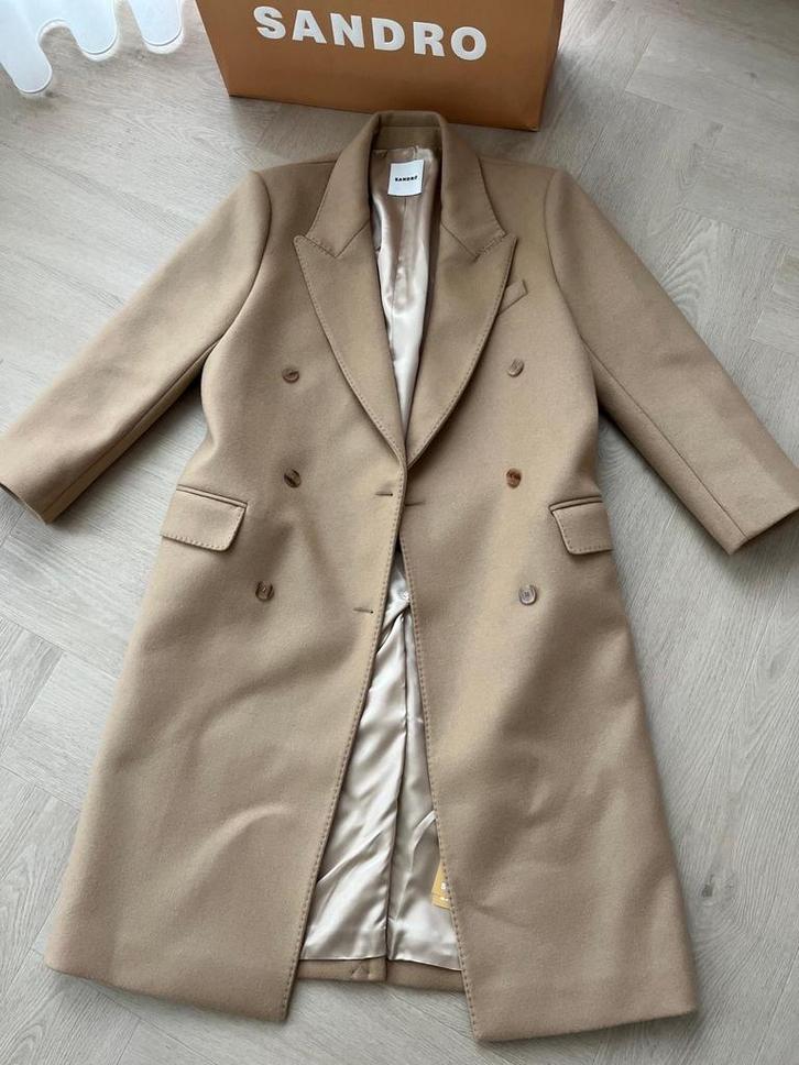 Sandro Camel Coat maat 34  Wollen mantel camel beige RRP 585, Kleding | Dames, Jassen | Winter, Nieuw, Maat 34 (XS) of kleiner