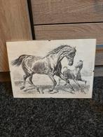 Paarden Tekening & Houten Beeldje, Ophalen of Verzenden, Zo goed als nieuw