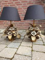 Hollywood Regency set 2 stuks tafellampen rozen vintage., Ophalen, Metaal, Hollywood Regency, vintage.